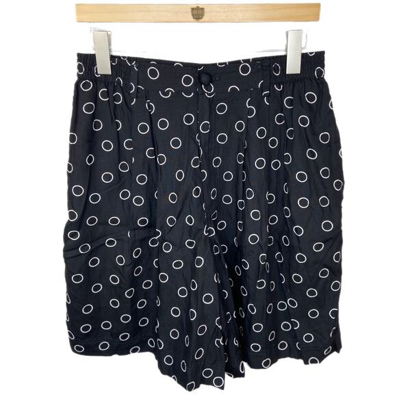Vintage Circle Print Black Culottes Shorts - Women's Size 12 - Picture 1 of 5
